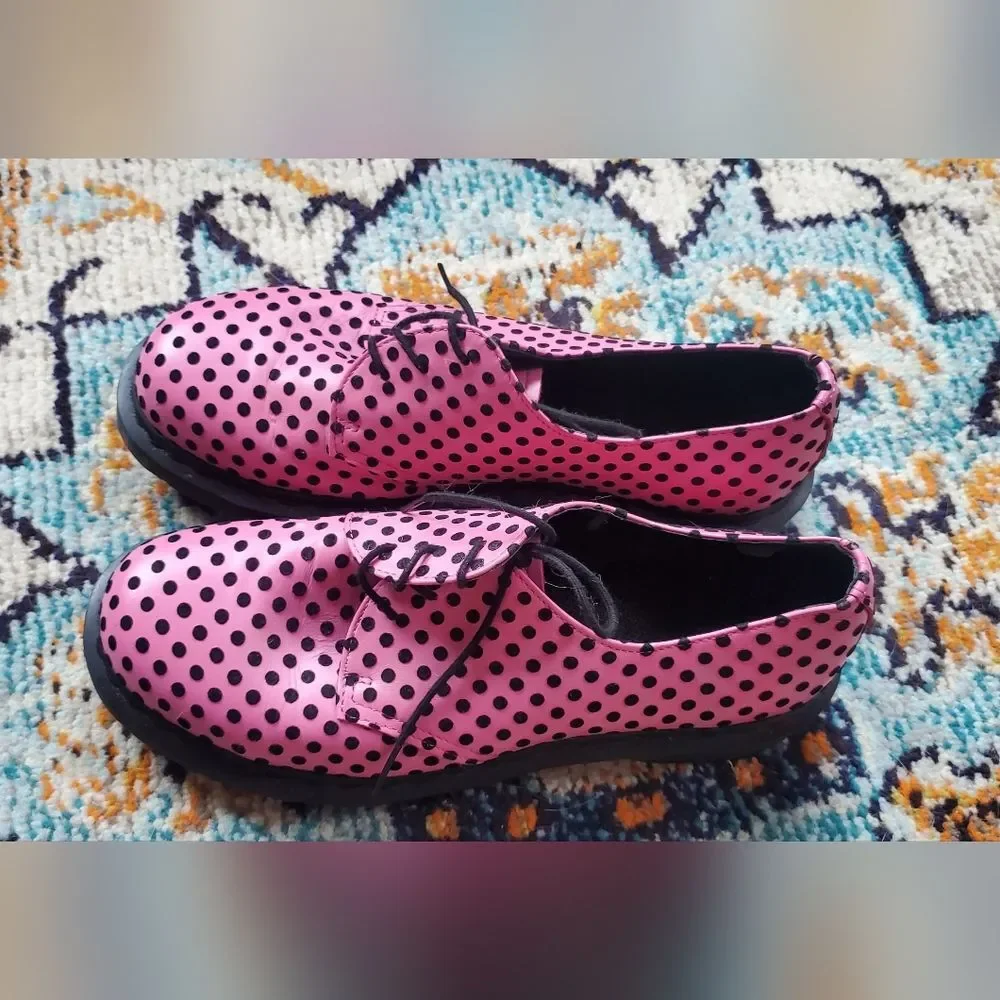 Dr Martens 1461 Pink With Flocked Black Polka Dots Originals Size US L 10 - Picture 9 of 12